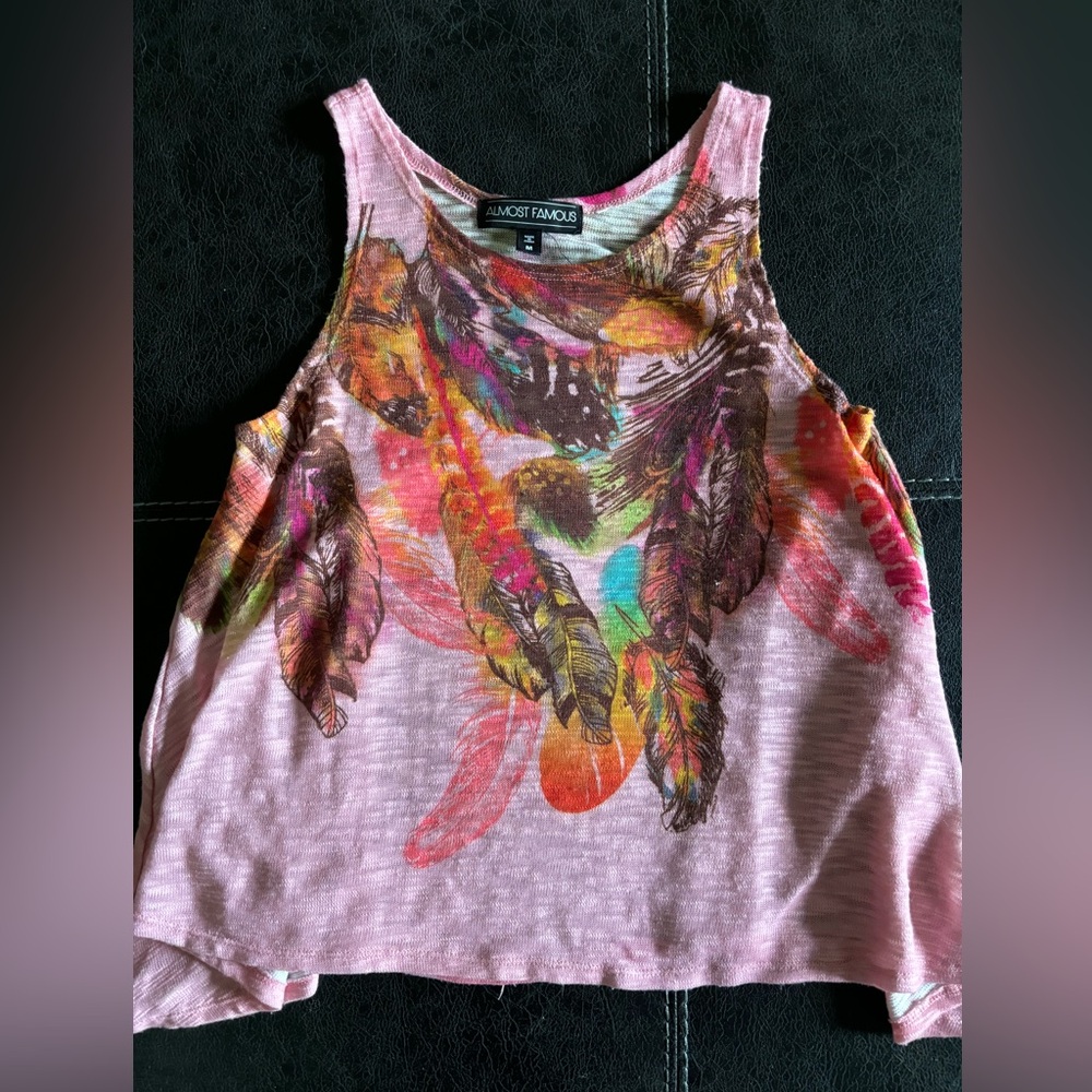 Almost Famous Pink Tribal Feather Tank Size M